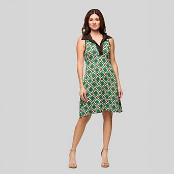 Women's 24Seven Comfort Apparel Collared Brown & Green Sleeveless Mini Dress