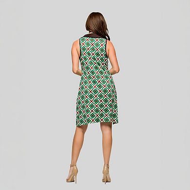 Women's 24Seven Comfort Apparel Collared Brown & Green Sleeveless Mini Dress