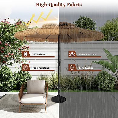 Mondawe 9 ft Hawaiian Style Crank Design 2 Tier Thatched Tiki Straw Patio Umbrella Shade
