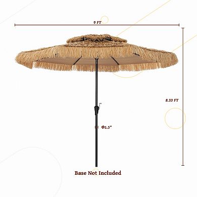 Mondawe 9 ft Hawaiian Style Crank Design 2 Tier Thatched Tiki Straw Patio Umbrella Shade