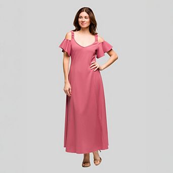 Women's 24Seven Comfort Apparel Cold Shoulder Ruffle Sleeve A-Line Maxi Dress
