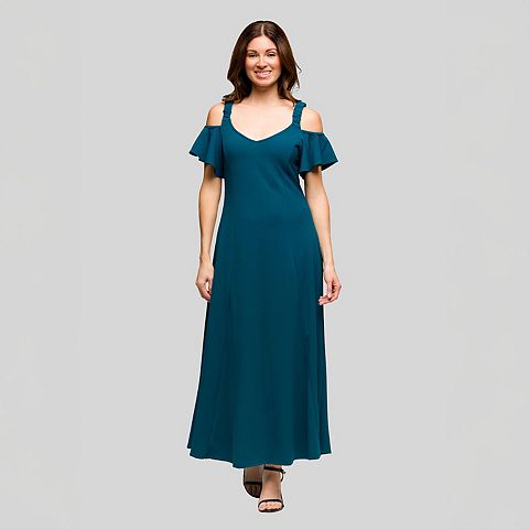 Женские платья 24Seven Women's 24Seven Comfort Apparel Cold Shoulder Ruffle Sleeve A-Line Maxi Dress