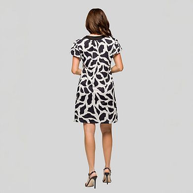 Women's 24Seven Comfort Apparel Black & White Scoopneck Short Sleeve Mini Dress