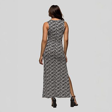 Women's 24Seven Comfort Apparel Black & White Print Sleeveless Side Slit Maxi Dress