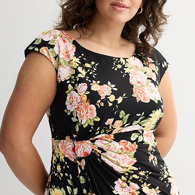 Plus Size Studio Connection Cap Sleeve Side Drape Dress