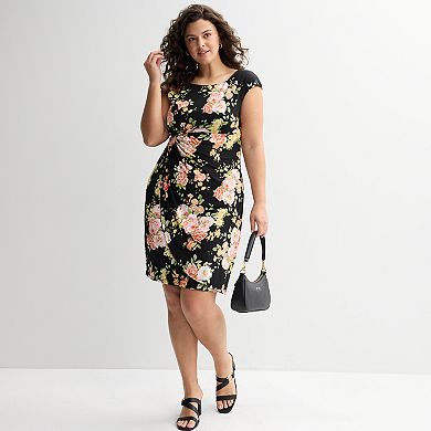 Plus Size Studio Connection Cap Sleeve Side Drape Dress