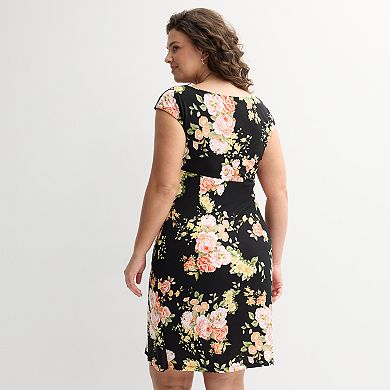 Plus Size Studio Connection Cap Sleeve Side Drape Dress