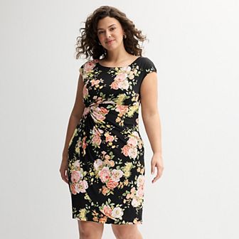 Plus Size Studio Connection Cap Sleeve Side Drape Dress