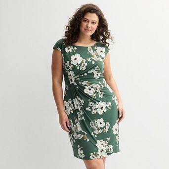 Plus Size Studio Connection Cap Sleeve Side Drape Dress