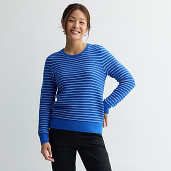 Women's Croft & Barrow® Long Sleeve Textured Stripe Pullover Sweater