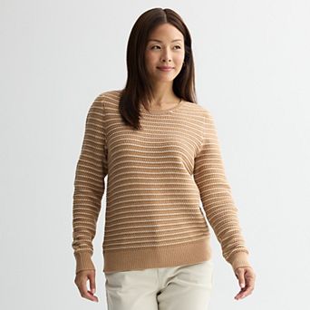 Women's Croft & Barrow® Long Sleeve Textured Stripe Pullover Sweater