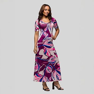 Women's 24Seven Comfort Apparel Elbow Sleeve Casual A Line Maxi Dress