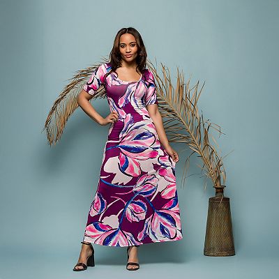 chinese dress ladies Liverpool Los Angeles Women's Square-Neck Elbow-Sleeve Woven Maxi Dress - Blue Shibori Multi