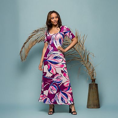 Women's 24Seven Comfort Apparel Elbow Sleeve Casual A Line Maxi Dress