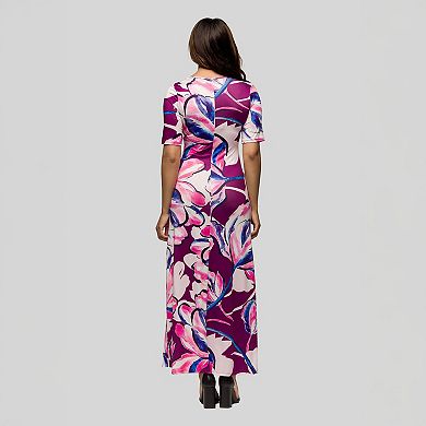 Women's 24Seven Comfort Apparel Elbow Sleeve Casual A Line Maxi Dress