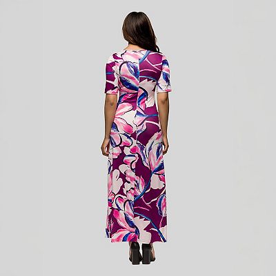 chinese dress ladies Womens Multicolor Floral Print Elbow Sleeve Casual A Line Maxi Dress –  24seven Comfort Apparel main image 0