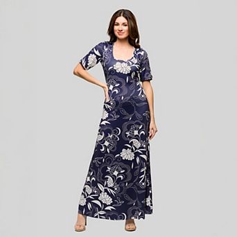 Women's 24Seven Comfort Apparel Elbow Sleeve Casual A Line Maxi Dress