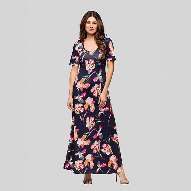 Women's 24Seven Comfort Apparel Elbow Sleeve Casual A Line Maxi Dress