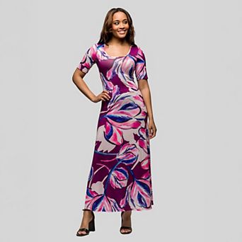 Women's 24Seven Comfort Apparel Elbow Sleeve Casual A Line Maxi Dress
