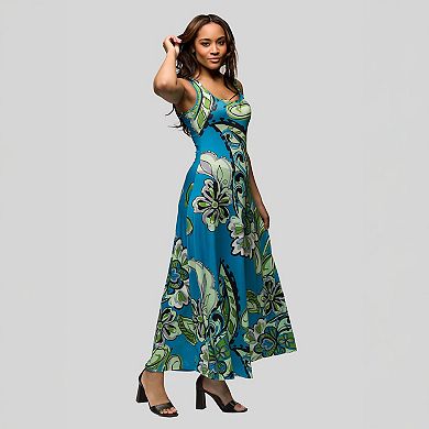 Women's 24seven Comfort Apparel Paisley Print Scoop Neck A-Line Sleeveless Maxi Dress