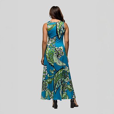Women's 24seven Comfort Apparel Paisley Print Scoop Neck A-Line Sleeveless Maxi Dress