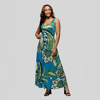 Women's 24seven Comfort Apparel Paisley Print Scoop Neck A-Line Sleeveless Maxi Dress
