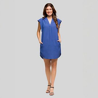 Women's 24Seven Comfort Apparel V-Neck Cap Sleeve Knee Length Pocket Dress