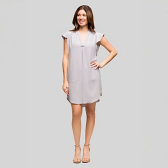 Women's 24Seven Comfort Apparel V-Neck Cap Sleeve Knee Length Pocket Dress