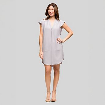 Women's 24Seven Comfort Apparel V-Neck Cap Sleeve Knee Length Pocket Dress