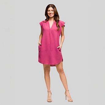 Women's 24Seven Comfort Apparel V-Neck Cap Sleeve Knee Length Pocket Dress