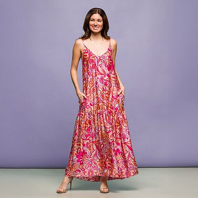 Women's 24Seven Comfort Apparel Lightweight Spaghetti Strap Pocket Maxi Dress