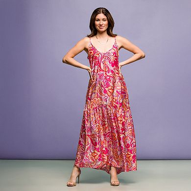 Women's 24Seven Comfort Apparel Lightweight Spaghetti Strap Pocket Maxi Dress