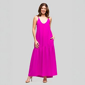 Women's 24Seven Comfort Apparel Lightweight Spaghetti Strap Pocket Maxi Dress