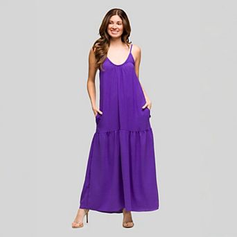 Women's 24Seven Comfort Apparel Lightweight Spaghetti Strap Pocket Maxi Dress
