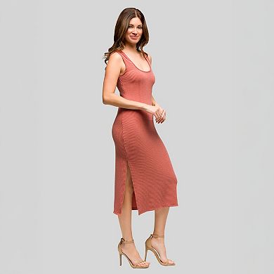 Women's 24Seven Comfort Apparel Fitted Sleeveless Side Slit Midi Dress