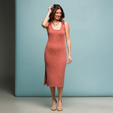 Women's 24Seven Comfort Apparel Fitted Sleeveless Side Slit Midi Dress