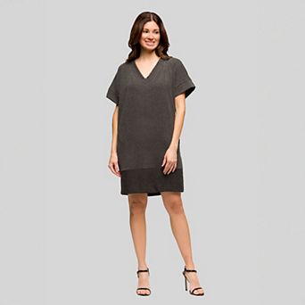 Women's 24Seven Comfort Apparel Loose Fit V-Neck Short Sleeve Pocket T-Shirt Dress