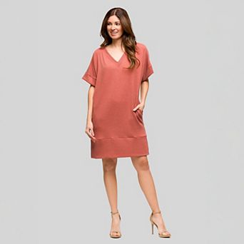 Women's 24Seven Comfort Apparel Loose Fit V-Neck Short Sleeve Pocket T-Shirt Dress