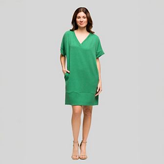 Women's 24Seven Comfort Apparel Loose Fit V-Neck Short Sleeve Pocket T-Shirt Dress