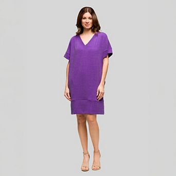 Women's 24Seven Comfort Apparel Loose Fit V-Neck Short Sleeve Pocket T-Shirt Dress