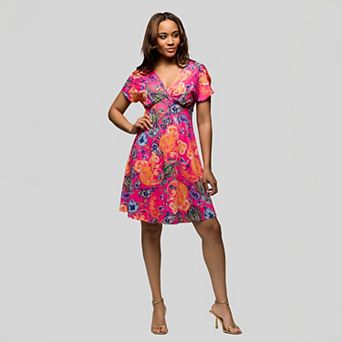 Women's 24Seven Comfort Apparel V-Neck Empire Waist Mini Dress