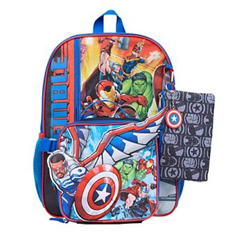Marvel Avengers Sam Wilson 5 pc Backpack, Lunch Bag, Pencil Case, Keychain, & Carabiner Set