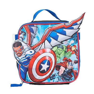 Marvel Avengers Sam Wilson 5-Piece Backpack, Lunch Bag, Pencil Case, Keychain, & Carabiner Set