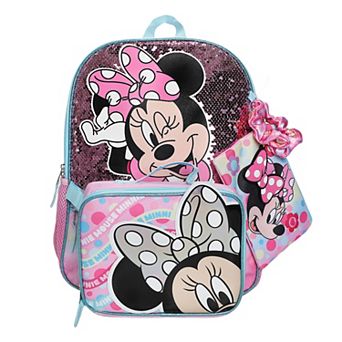Disney's Minnie Mouse 5 pc Backpack, Lunch Bag, Pencil Case, Scrunchie, & Keychain Set