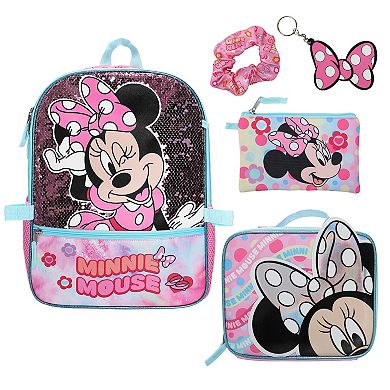 Disney's Minnie Mouse 5-Piece Backpack, Lunch Bag, Pencil Case, Scrunchie, & Keychain Set
