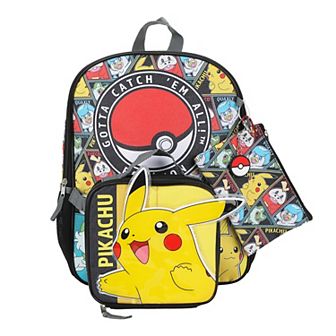 Pokémon Pikachu & Friends 5 pc Backpack, Lunch Bag, Pencil Case, Keychain, & Carabiner Set