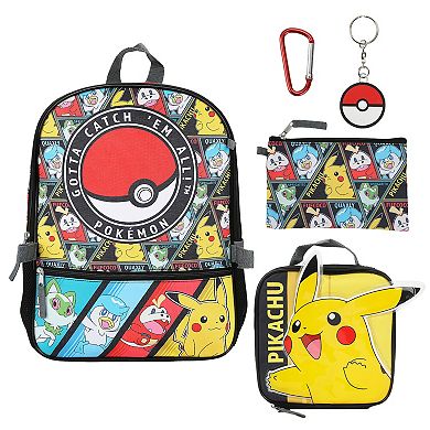 Pokémon Pikachu & Friends 5-Piece Backpack, Lunch Bag, Pencil Case, Keychain, & Carabiner Set