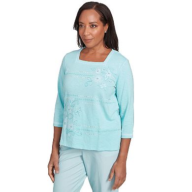 Women's Alfred Dunner Asymmetrical Dragonfly Embroidery Top
