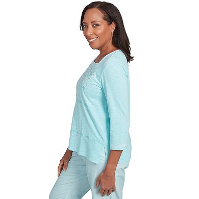 Women's Alfred Dunner Asymmetrical Dragonfly Embroidery Top