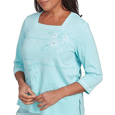 Women's Alfred Dunner Asymmetrical Dragonfly Embroidery Top